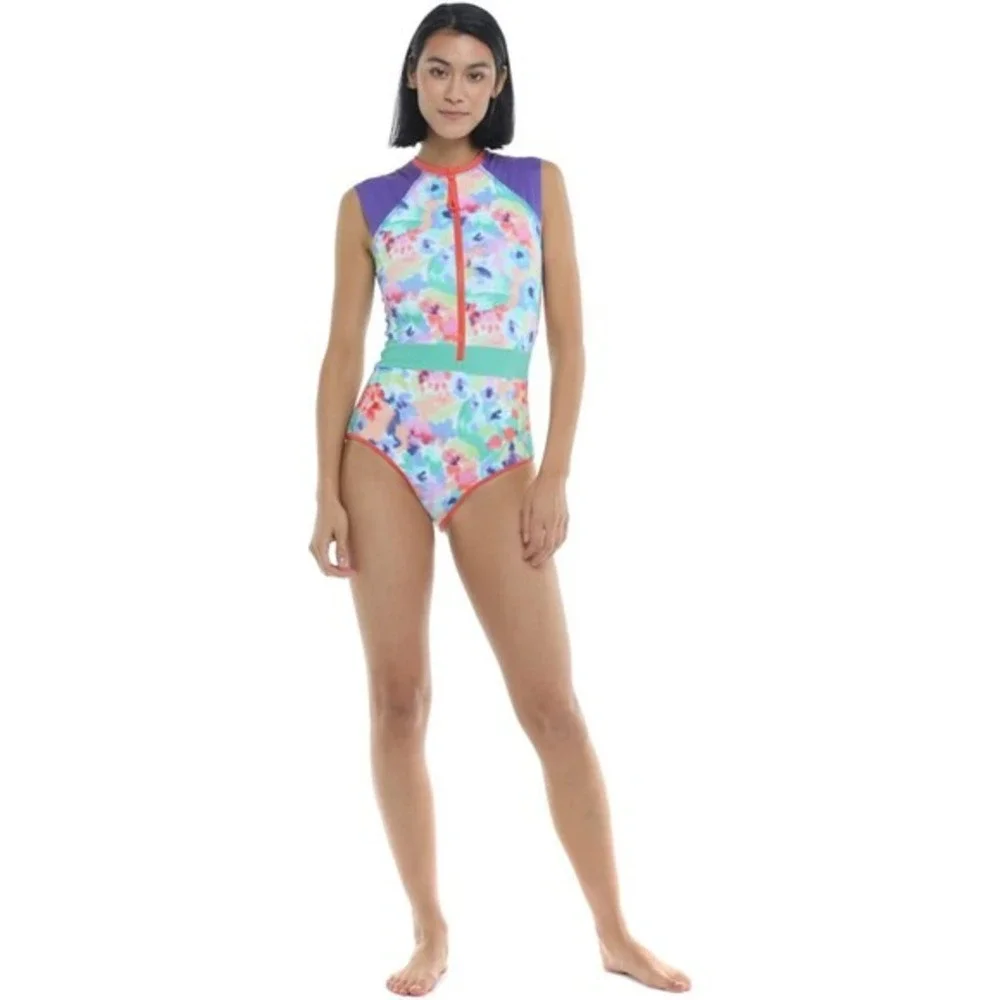 Body Glove Women's Standard Stand Up Zip Front Paddle One Piece Swimsuit, Medium